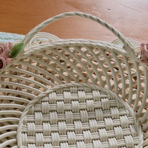 Woven Rose Basket Cream Pink Belleek Ware Bev Sparks Handcrafted 1991 Florida - Picture 14 of 16